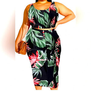 Lexiart Stretchy 2 Piece Dresses Bodycon Tanks Crop Top Bandage Midi Skirt Suits